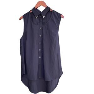 Forever 21 Black Sleeveless Collared Blouse/Silver Metal Detail Y2K Grunge Large